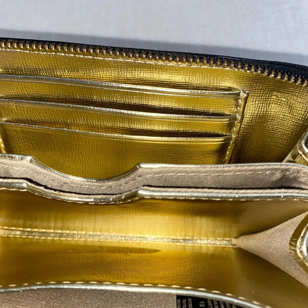 FOSSIL Gold‎ Black Leather Organizer Zip Wallet